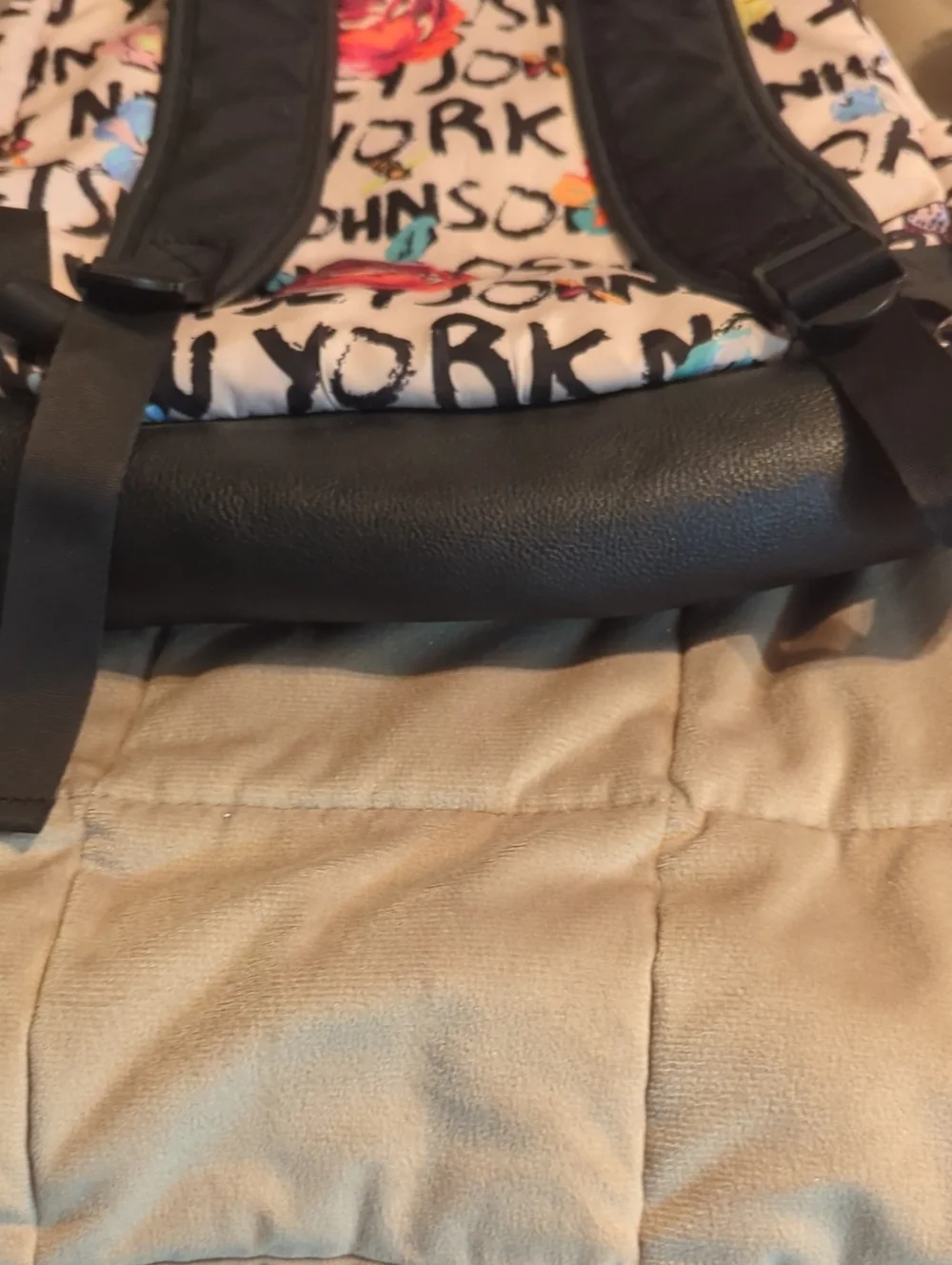 Betsey Johnson Pink Floral Logo Backpack with Black Trim and Heart Charm